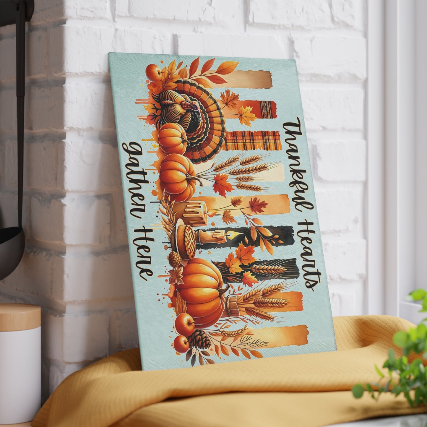🦃🍂 Thankful Hearts Gather Here Cutting Board – Warm Autumn Charm for Your Kitchen 🕯️🥧