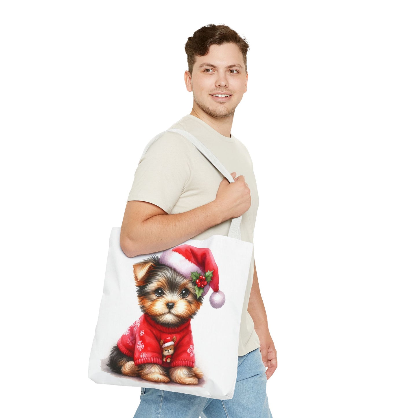 🎄 Santa Yorkie Christmas Tote Bag – Holiday Cheer in Every Stitch 🐾