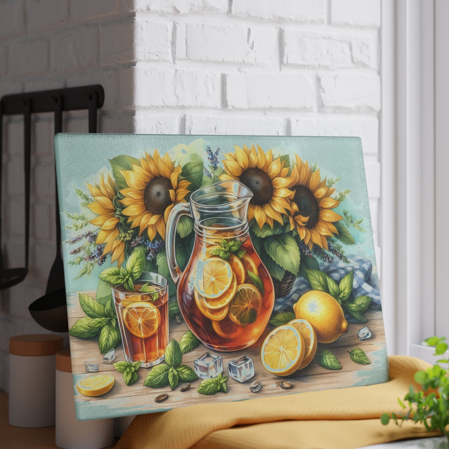 🍋 Sunflower Citrus Tea Cutting Board – Fresh Summer Flavor for Your Kitchen