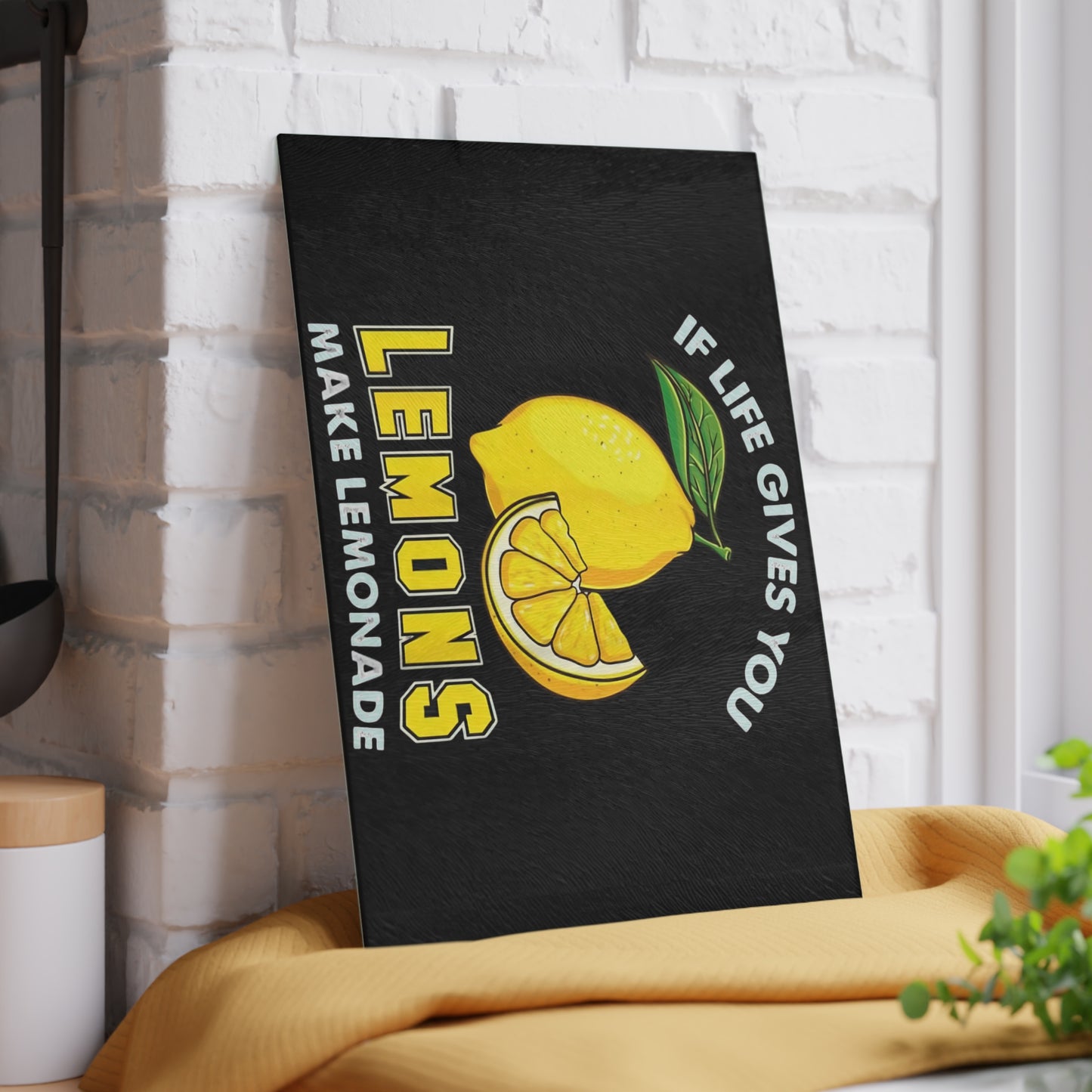 Tabla de cortar de vidrio “Si la vida te da limones…” – Decoración de cocina con cítricos brillantes