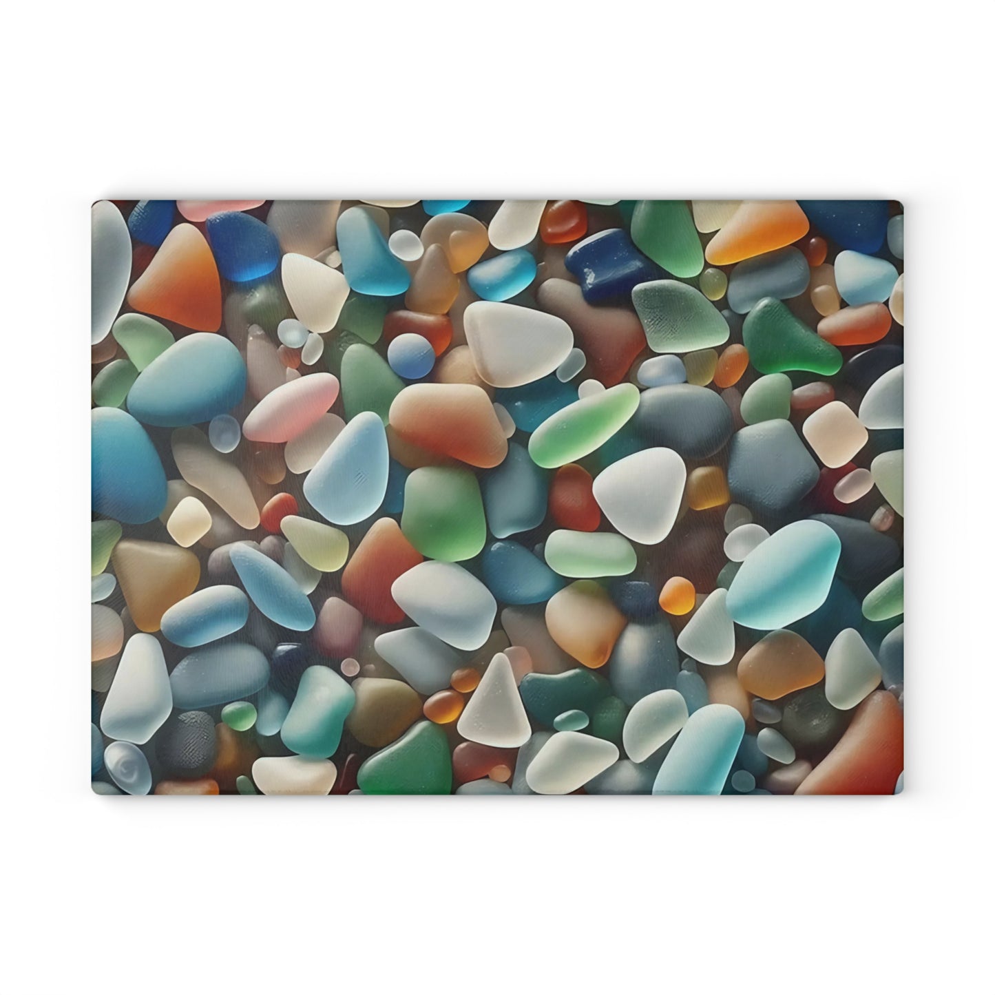 Tabla de cortar de vidrio con pequeñas piedras multicolores: La paleta de la naturaleza en tu cocina