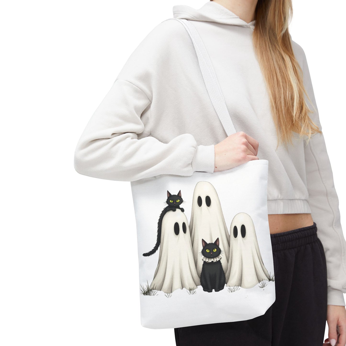 ๐โโฌ Ghosts & Black Cats Halloween Tote Bag โ Spooky Chic Retro Vibes ๐ป๐