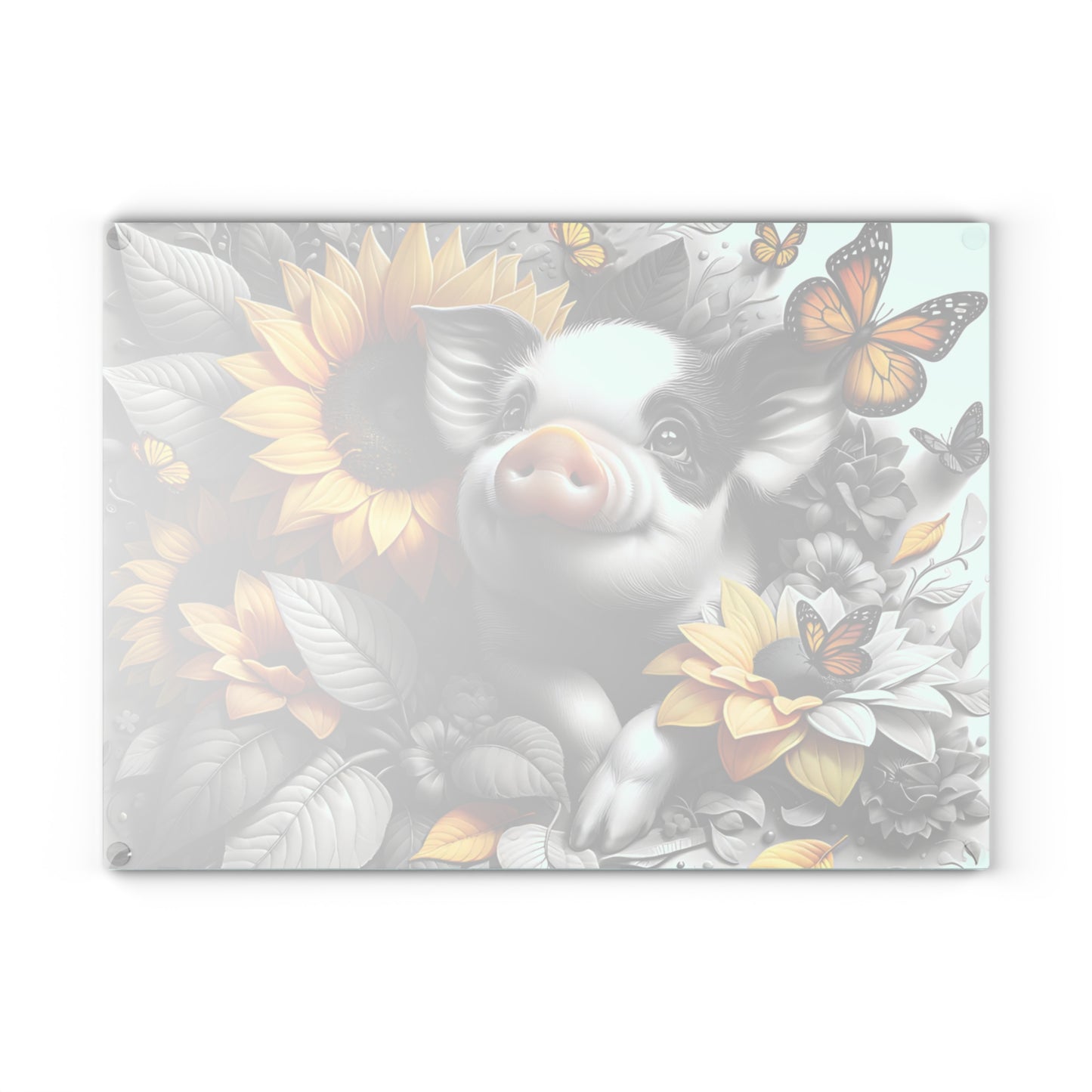 🐷 Sunflower Piglet with Butterflies Cutting Board – Farmhouse Kitchen Décor