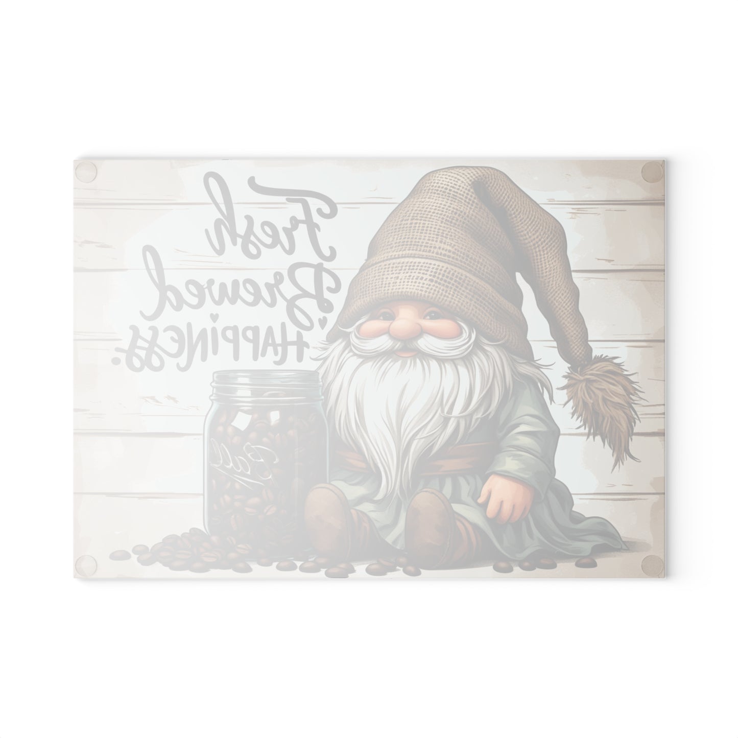 ☕🧙 Fresh Brewed Happiness Cutting Board – Rustic Coffee Gnome Kitchen Décor with Beans & Charm 🌿✨