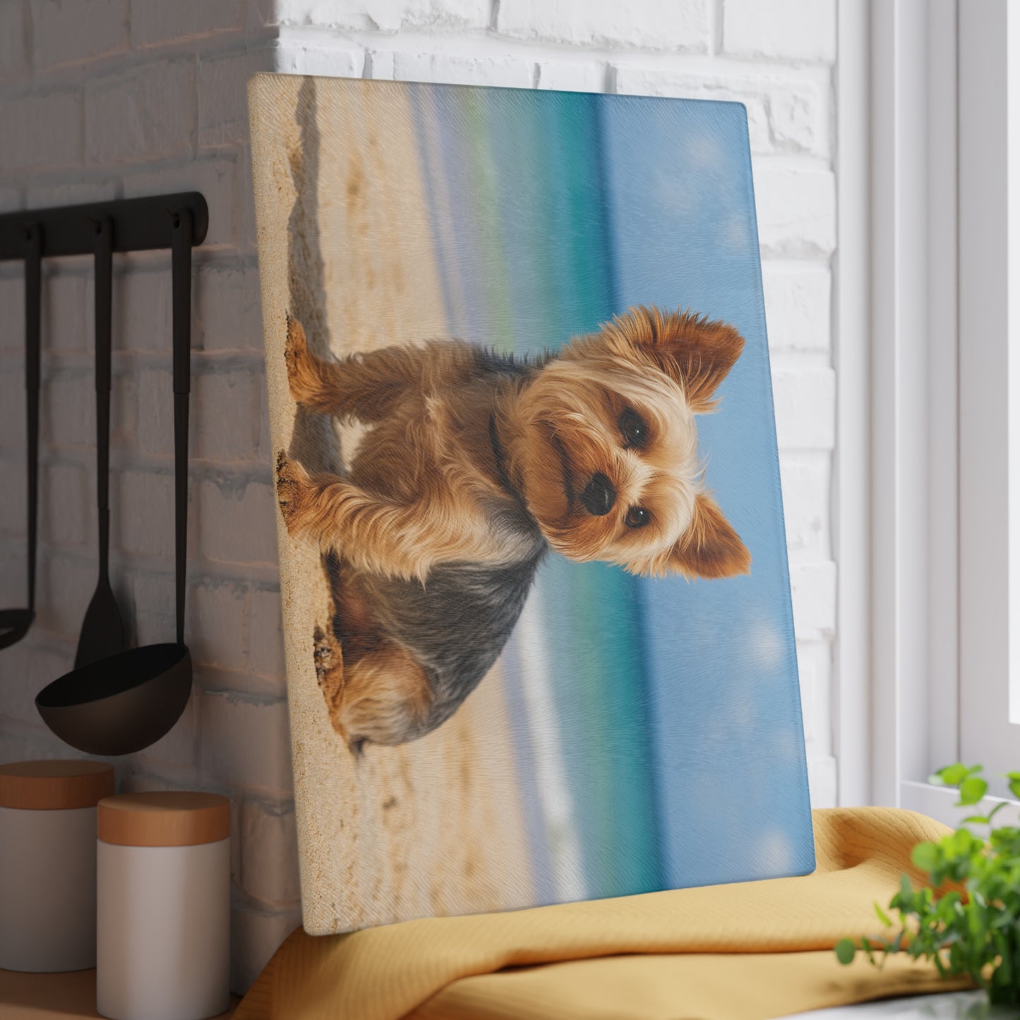 🐾🌊 Yorkie at the Beach Cutting Board – Coastal Charm for Dog Lovers 🐕