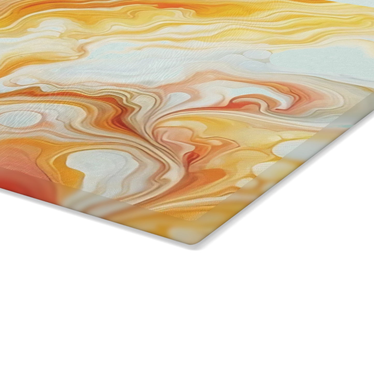 Tabla de cortar de vidrio templado con efecto mármol amarillo, gris y naranja: elegante decoración de cocina con aspecto de mármol, ideal para regalar y funcional.