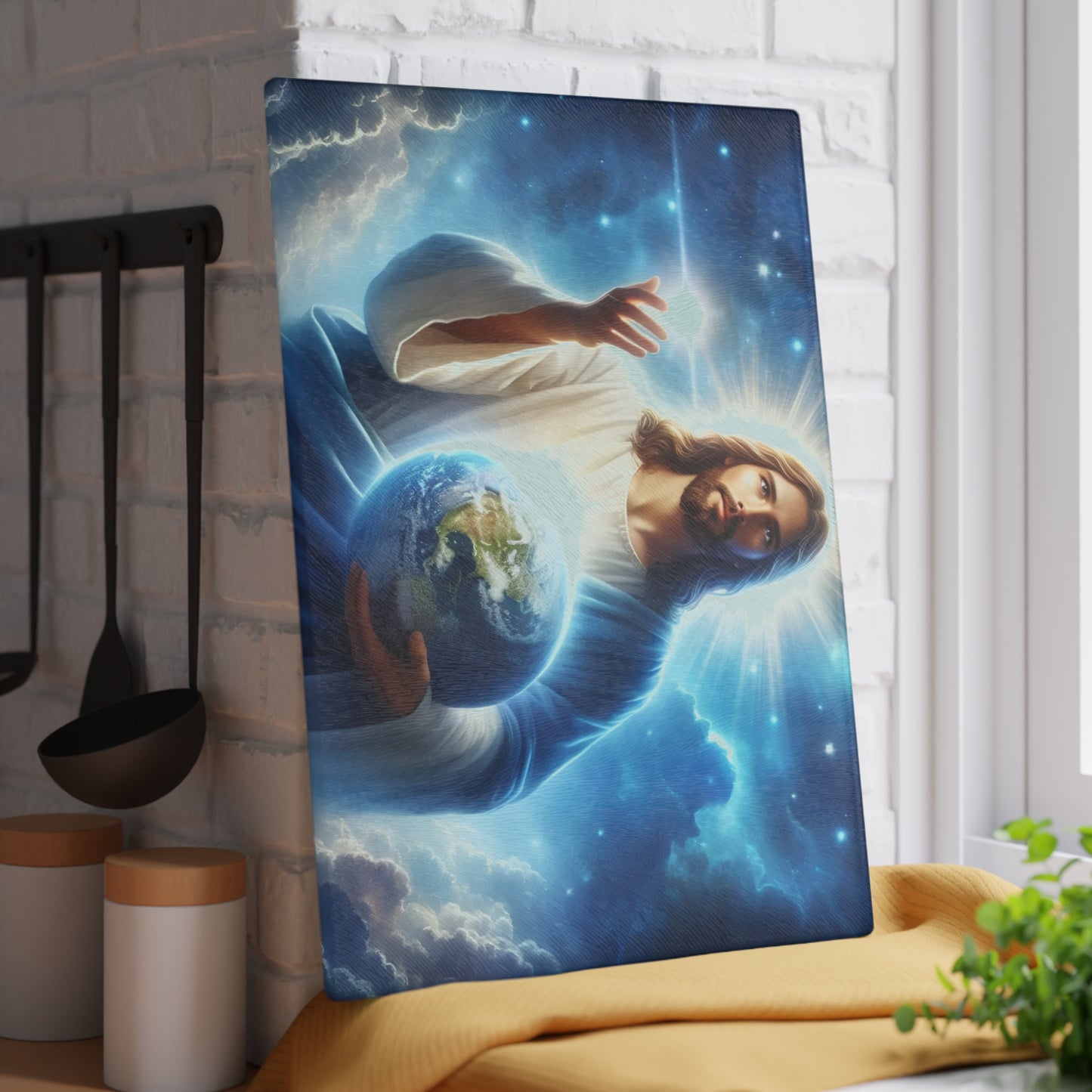 Tabla de cortar de Jesús, tabla de charcutería, tabla de cortar única, tabla de cortar de vidrio templado, regalo de inauguración de la casa, tabla de cortar personalizada