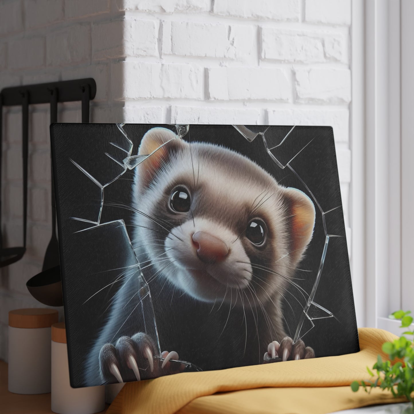 Tabla de cortar de vidrio con forma de hurón, adorable decoración de cocina para amantes de las mascotas, tabla para servir con temática de animales pequeños, regalo único para dueños de hurones, tabla para charcutería