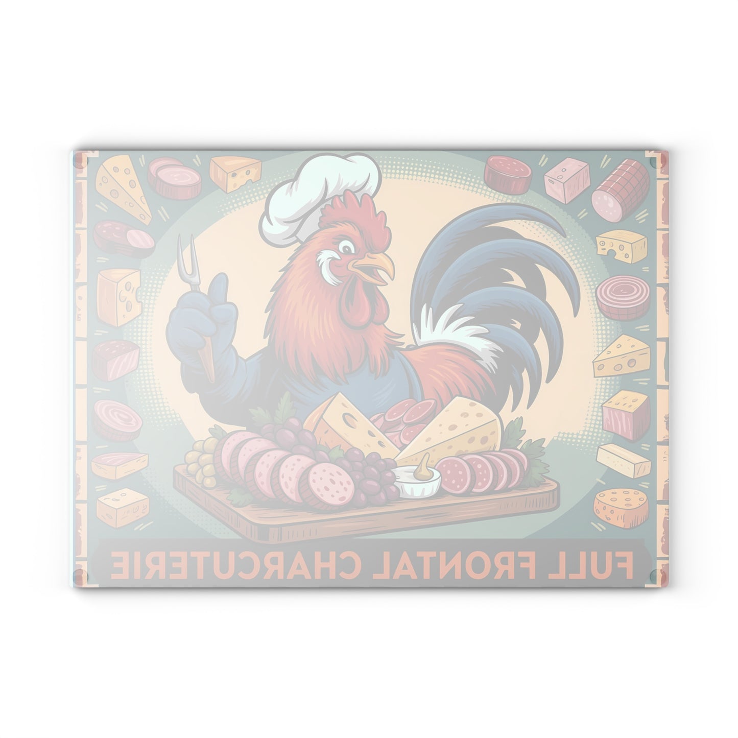Tabla de cortar charcutería frontal completa: un divertido regalo de cocina con forma de gallo, queso y carne