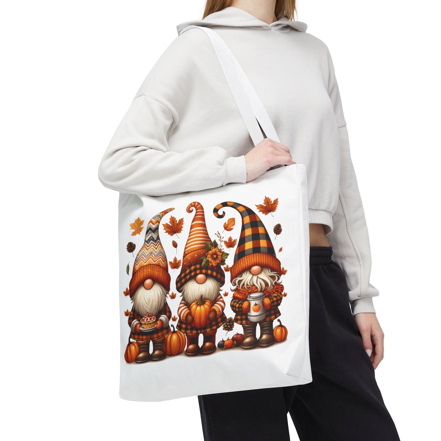 🍁 Autumn Gnome Trio Tote Bag – Cozy Fall Charm with Pumpkin Spice Magic