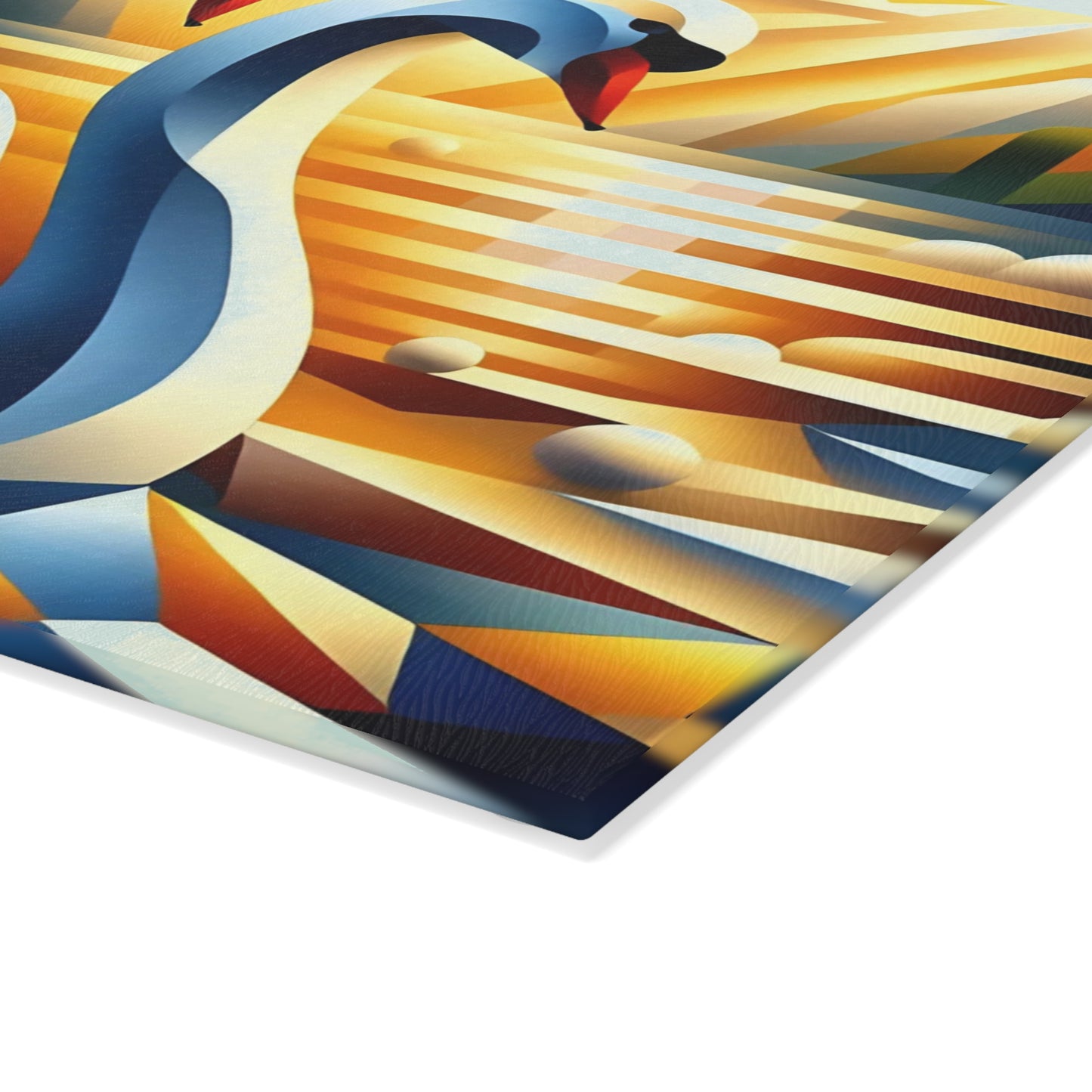 Two Cubist Swans Glass Cutting Board – Artistic River Scene
