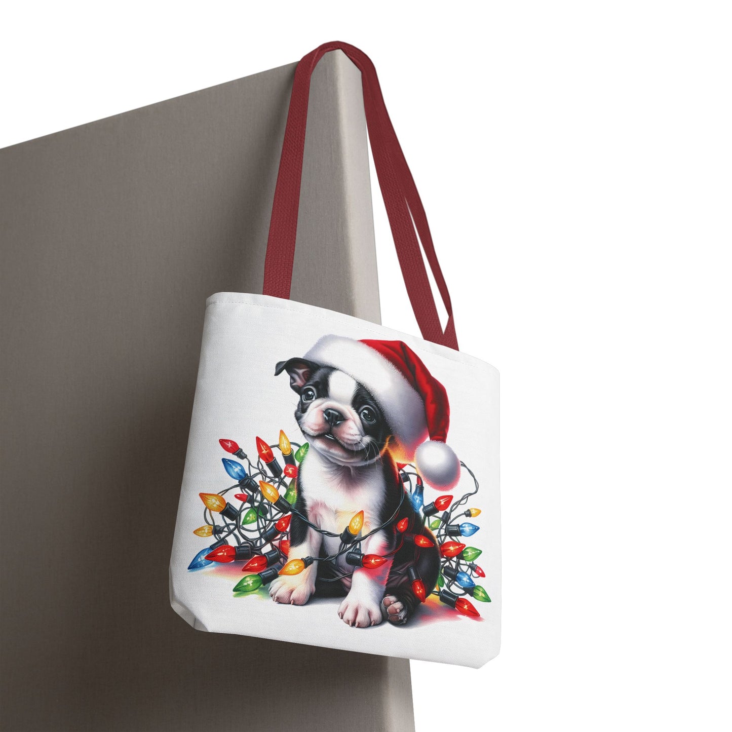 👜 Boston Terrier Christmas Lights Tote Bag – Holiday Sparkle Meets Puppy Love 🎄