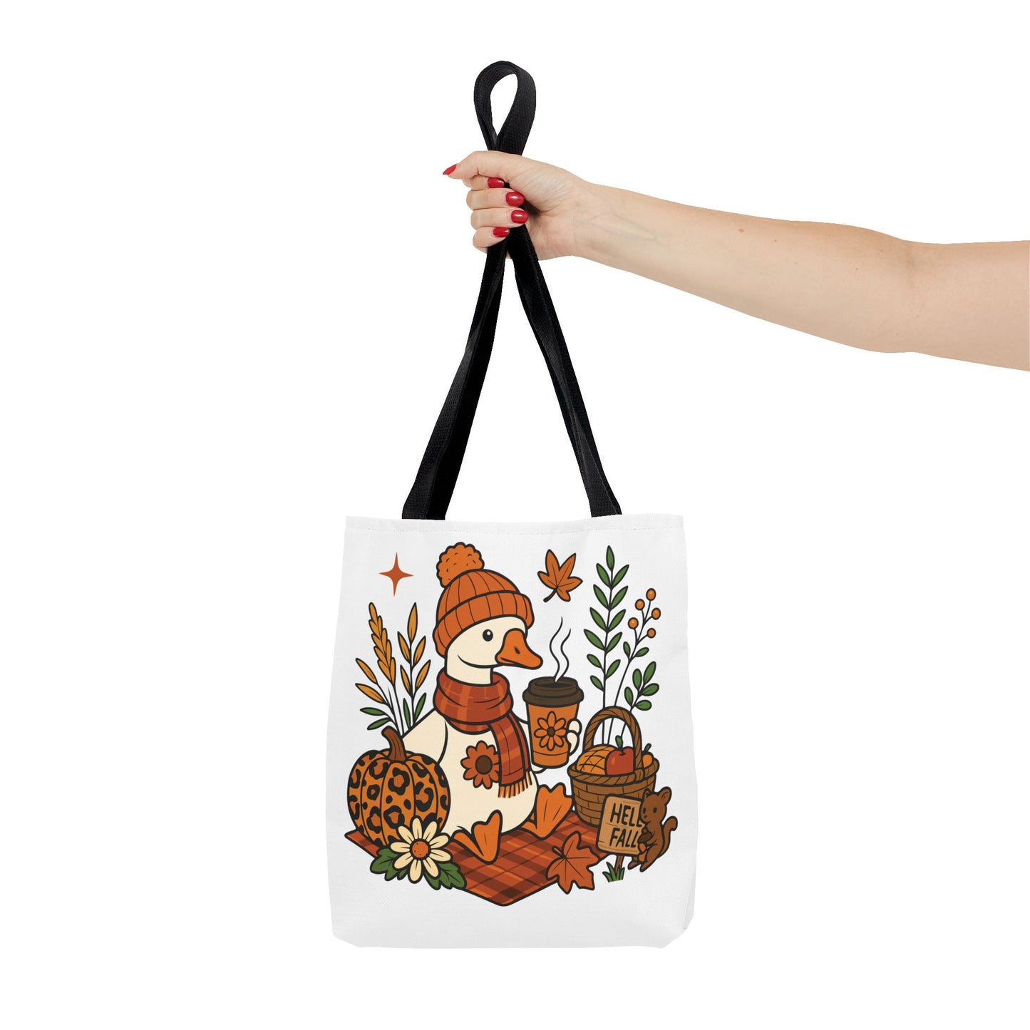 🧣 Hello Fall Cozy Duck Tote Bag – A Quirky Autumn Hug in a Bag 🍂🦆