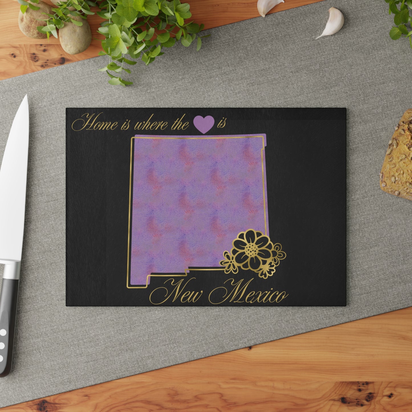 🌄 New Mexico State Cutting Board – Southwest Charm with a Soft Watercolor Twist