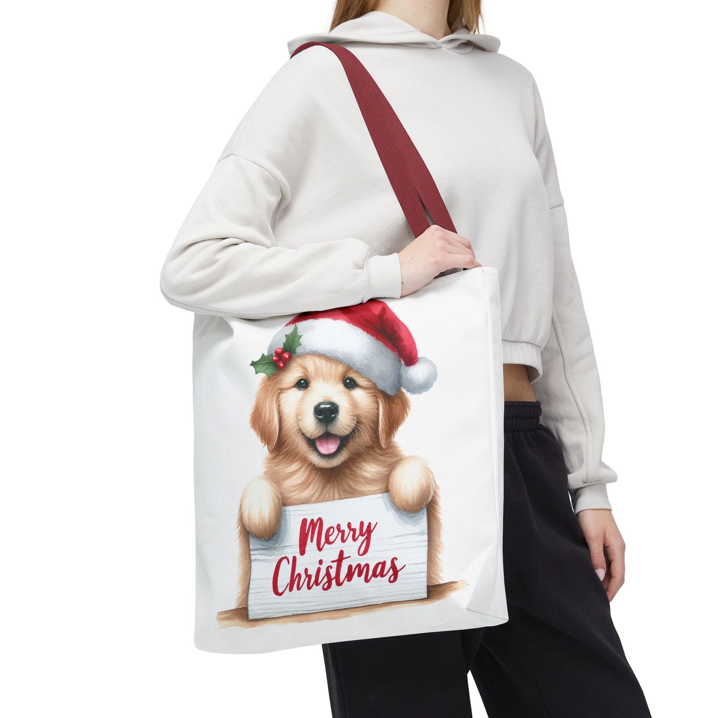 🐾 Golden Retriever “Merry Christmas” Tote Bag – Holiday Cheer in Every Carry 🎄
