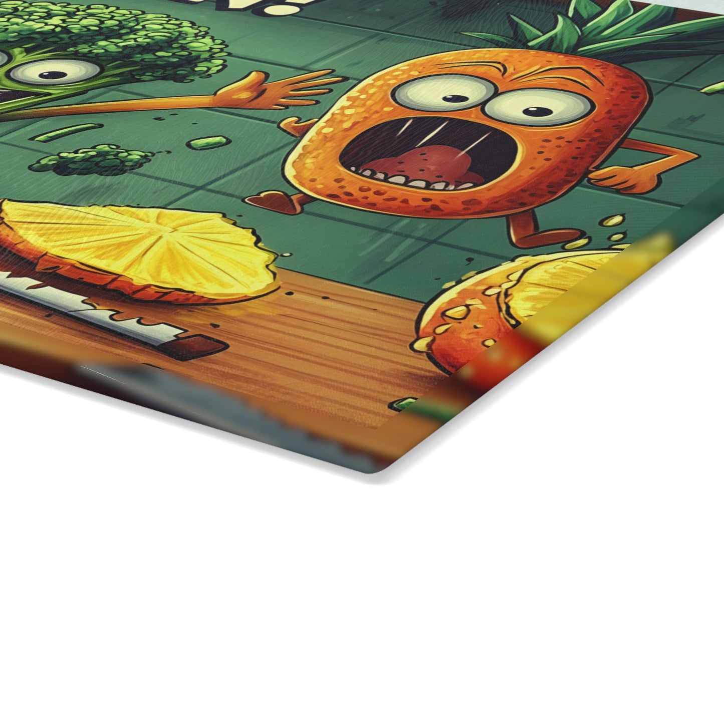 Tabla de cortar de vidrio "¡CORRE!" - Decoración de cocina de humor de Scared Veggies 😱🔪