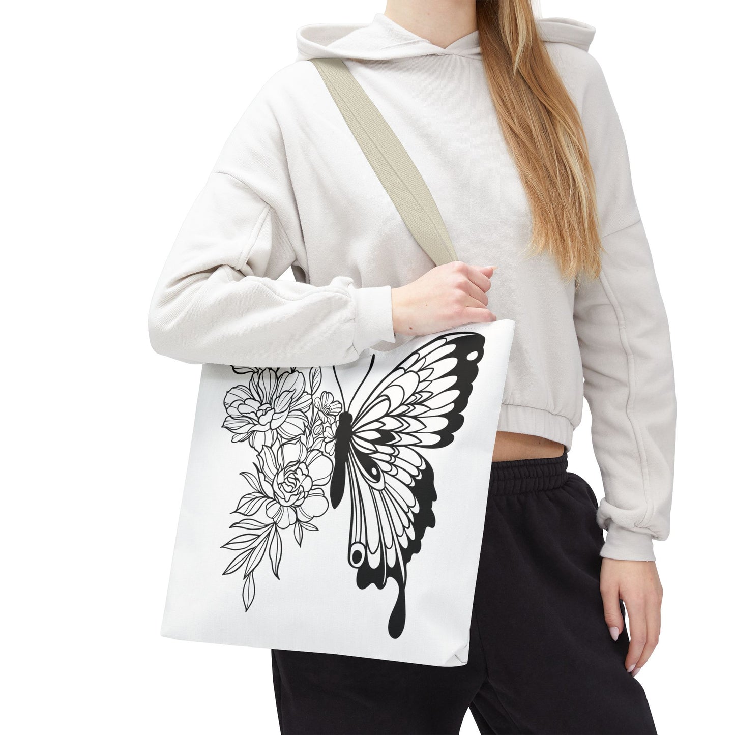 🦋 Black & White Butterfly Floral Tote Bag – Elegant Simplicity in Every Carry 🌸👜