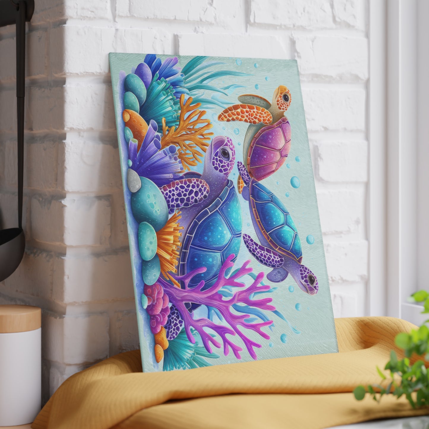 ๐ข๐ Three Colorful Sea Turtles Cutting Board โ Bright Ocean Joy Meets Undersea Magic