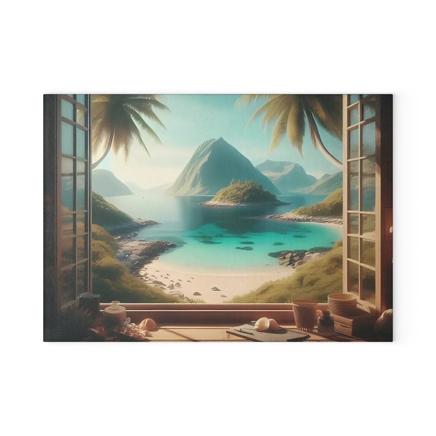 Tabla de cortar tropical, decoración de playa, accesorio de cocina, decoración costera, regalo para amantes de la playa, regalo de inauguración de la casa tropical, tabla de cortar única
