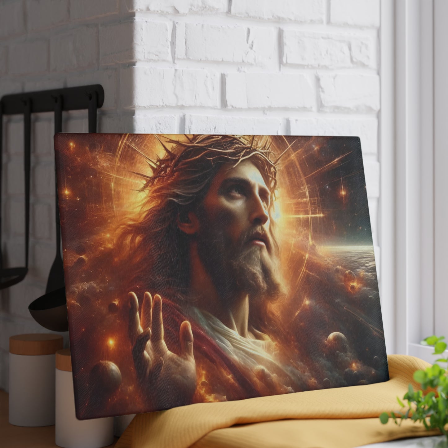 Tabla de cortar de Jesús, tabla de cortar de vidrio templado, tabla de charcutería, tabla de cortar, regalo de inauguración de la casa, tabla de cortar personalizada
