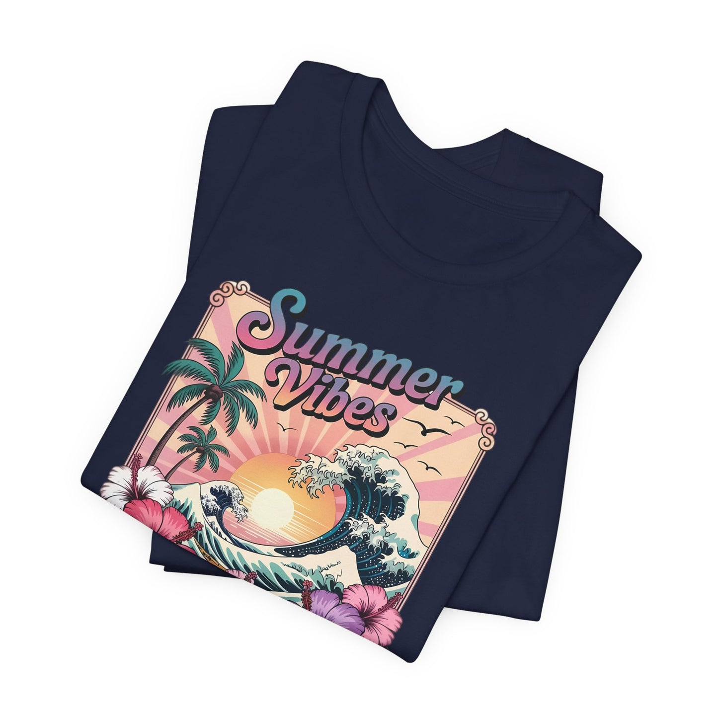 ☀️ Camiseta Summer Vibes – Ola playera vibrante, hibisco y palmeras | Camiseta gráfica para mujer