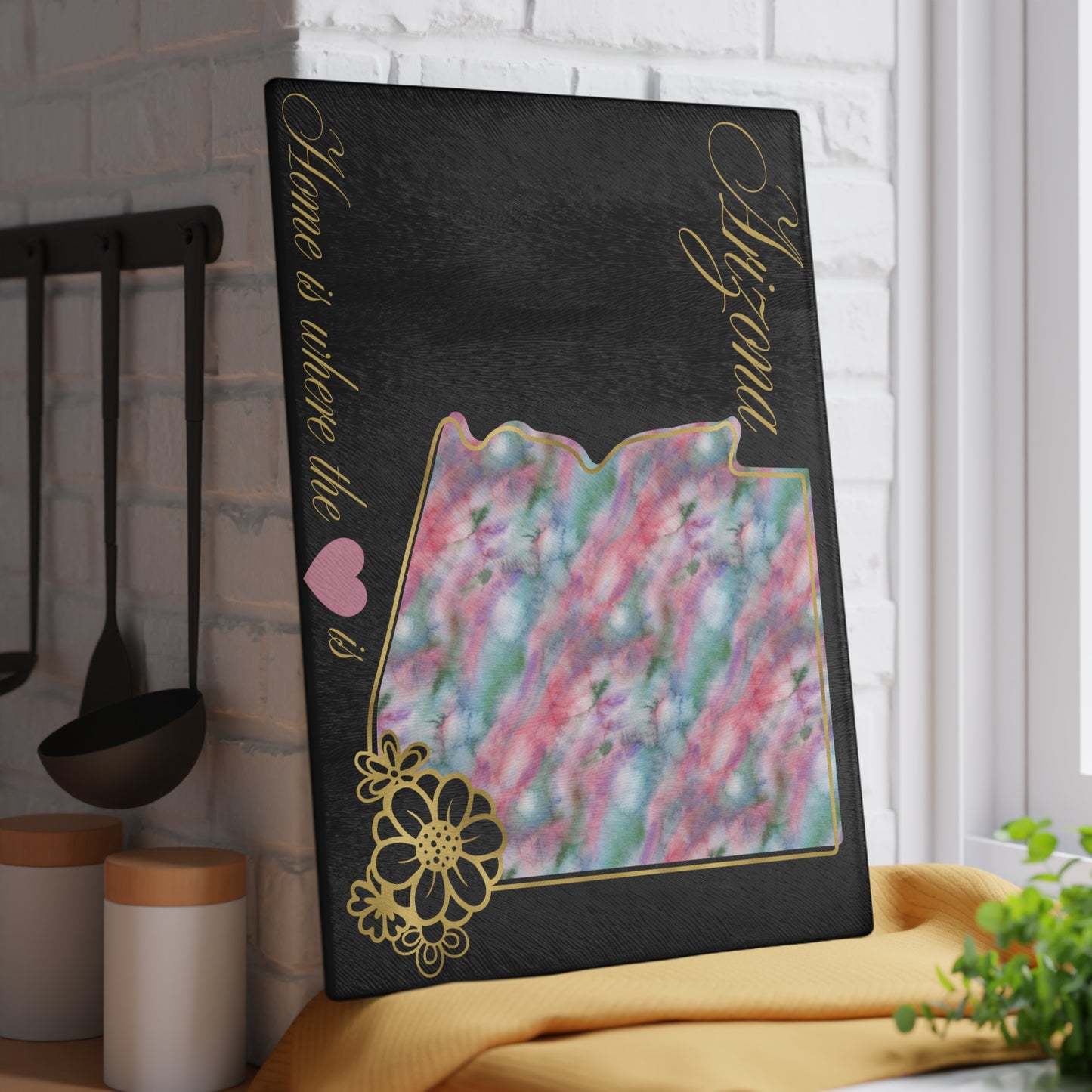 🌵 Arizona Floral State Cutting Board – Desert Charm with a Watercolor Twist 🌸