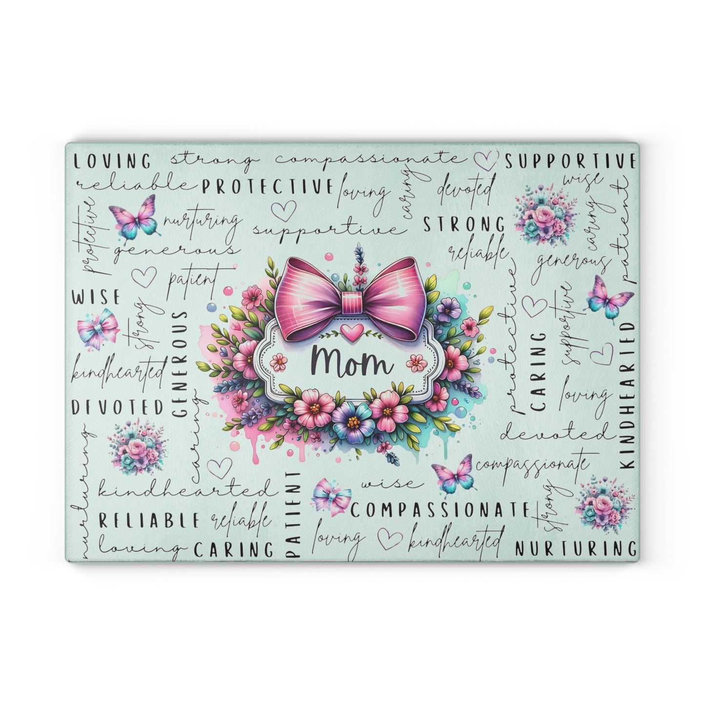 🐾🌸 Mom Pink Bow Floral Cutting Board – Elegant Gift of Love for the Heart of the Home 💕🌼