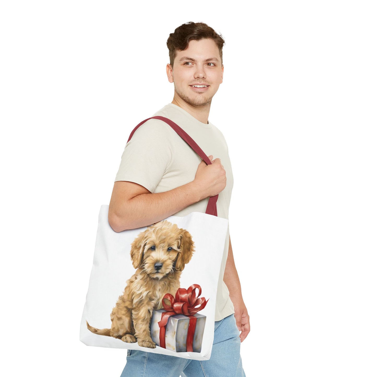 🎁 Goldendoodle Puppy Tote Bag – Sweet & Snuggly Holiday Charm for Dog Lovers 🐶