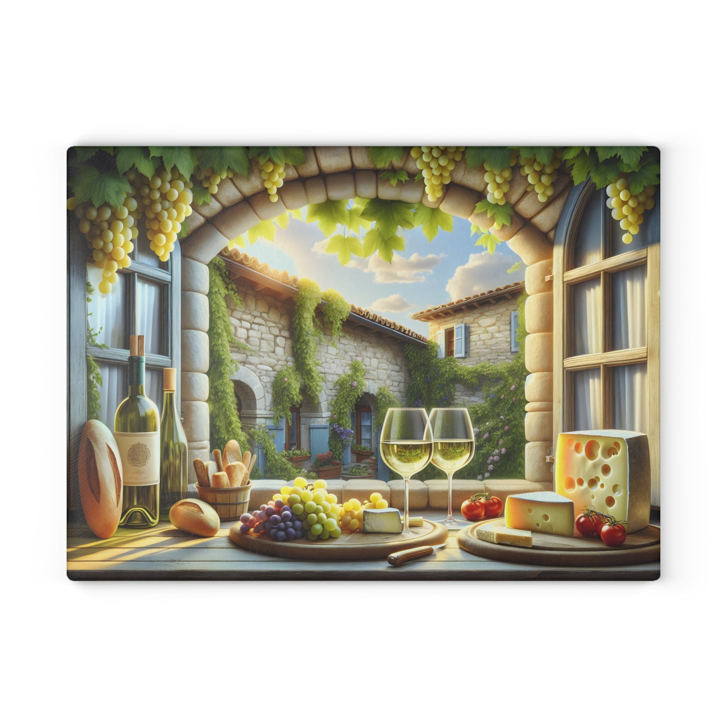 Tabla de cortar vino y queso Courtyard: Elegancia de viñedo europeo para tu cocina