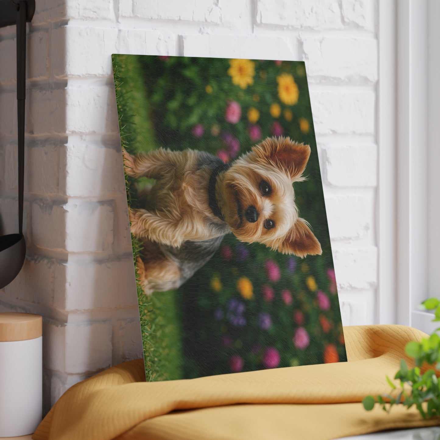 ๐๐ธ Yorkie in the Garden Cutting Board โ Blooming Charm for Your Kitchen ๐ผ