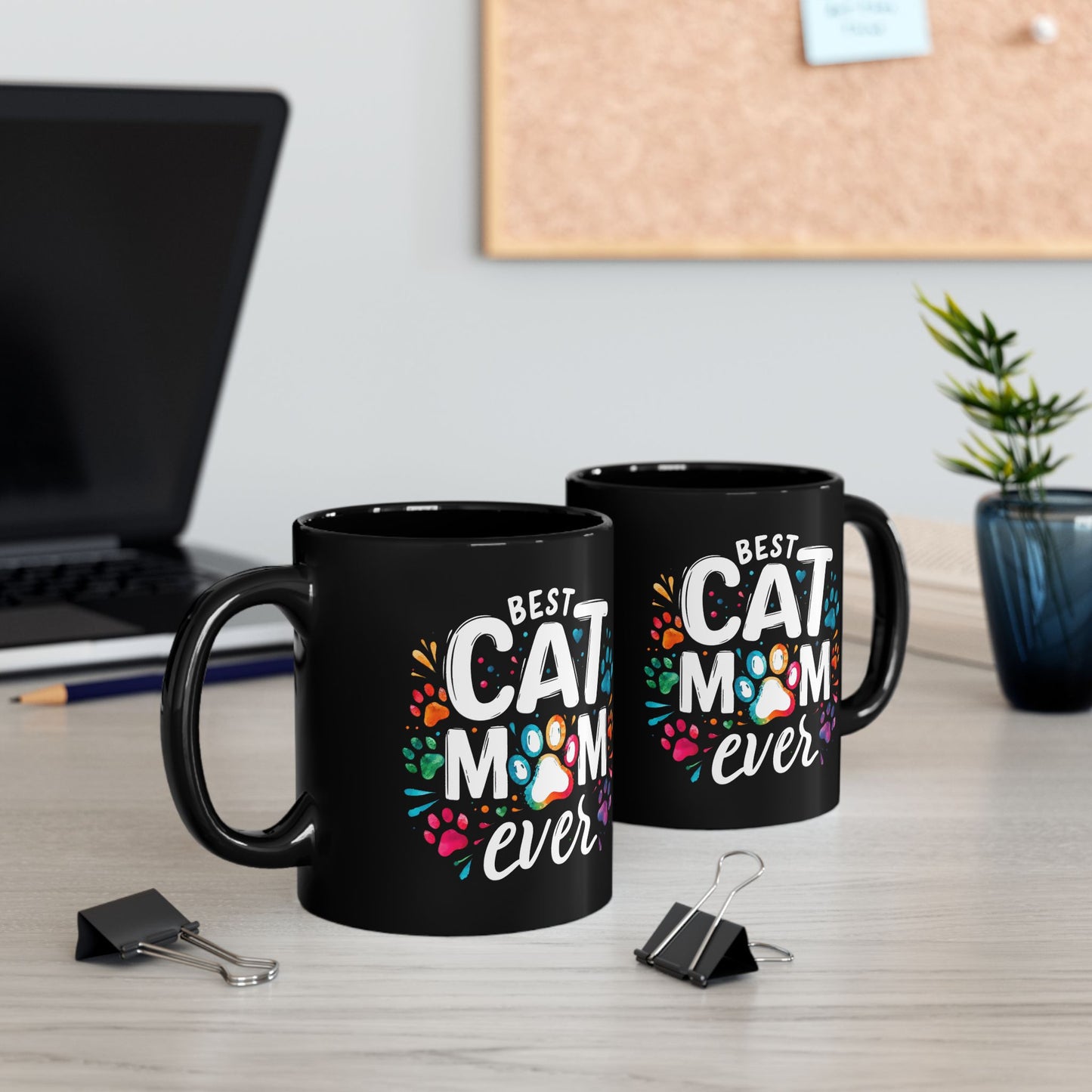 Taza "La mejor mamá gata", regalo divertido para amantes de los gatos, taza de café negro para mamás gatas, taza de agradecimiento para amantes de las mascotas, regalo perfecto para entusiastas de los gatos y amantes de los animales.