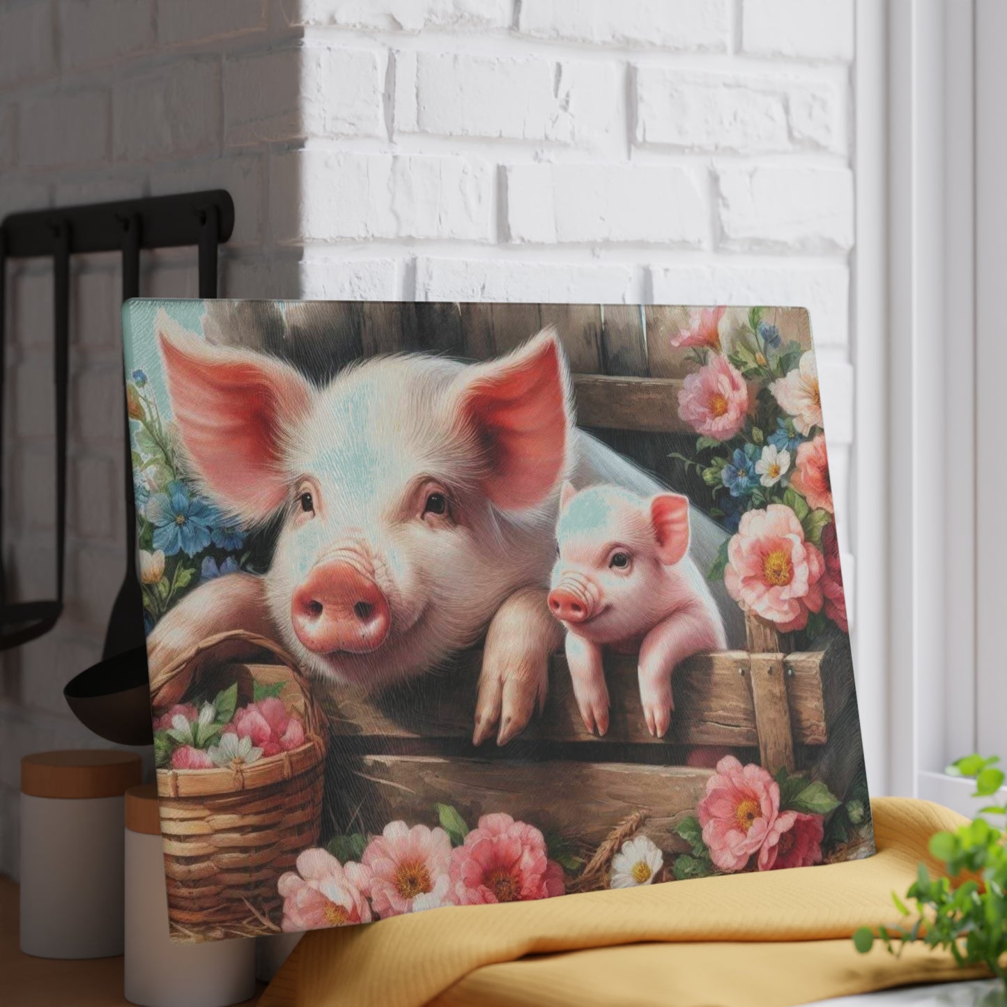 Tabla de cortar de vidrio templado para mamá y cerdito