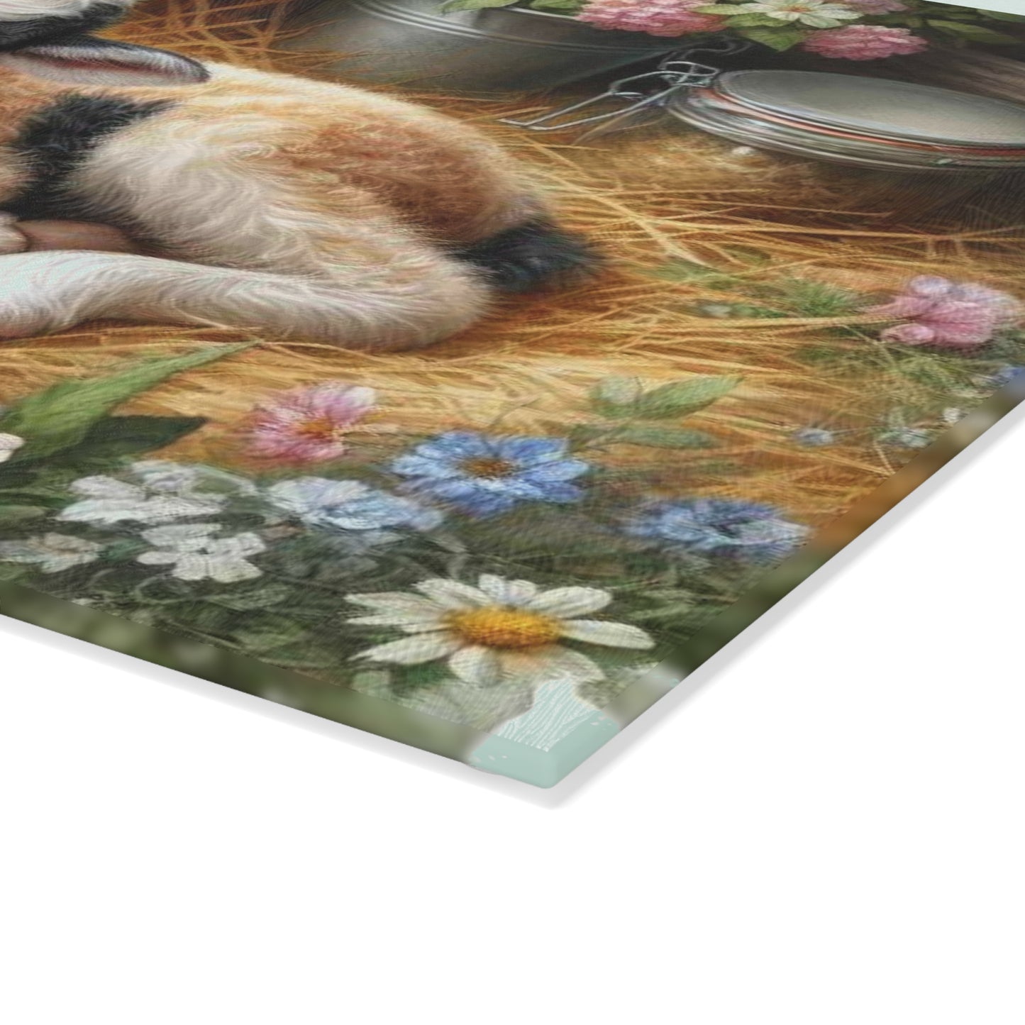 🐐🌸 Baby Goat in the Hayloft Glass Cutting Board – Rustic Farm Charm for Your Kitchen 🌾