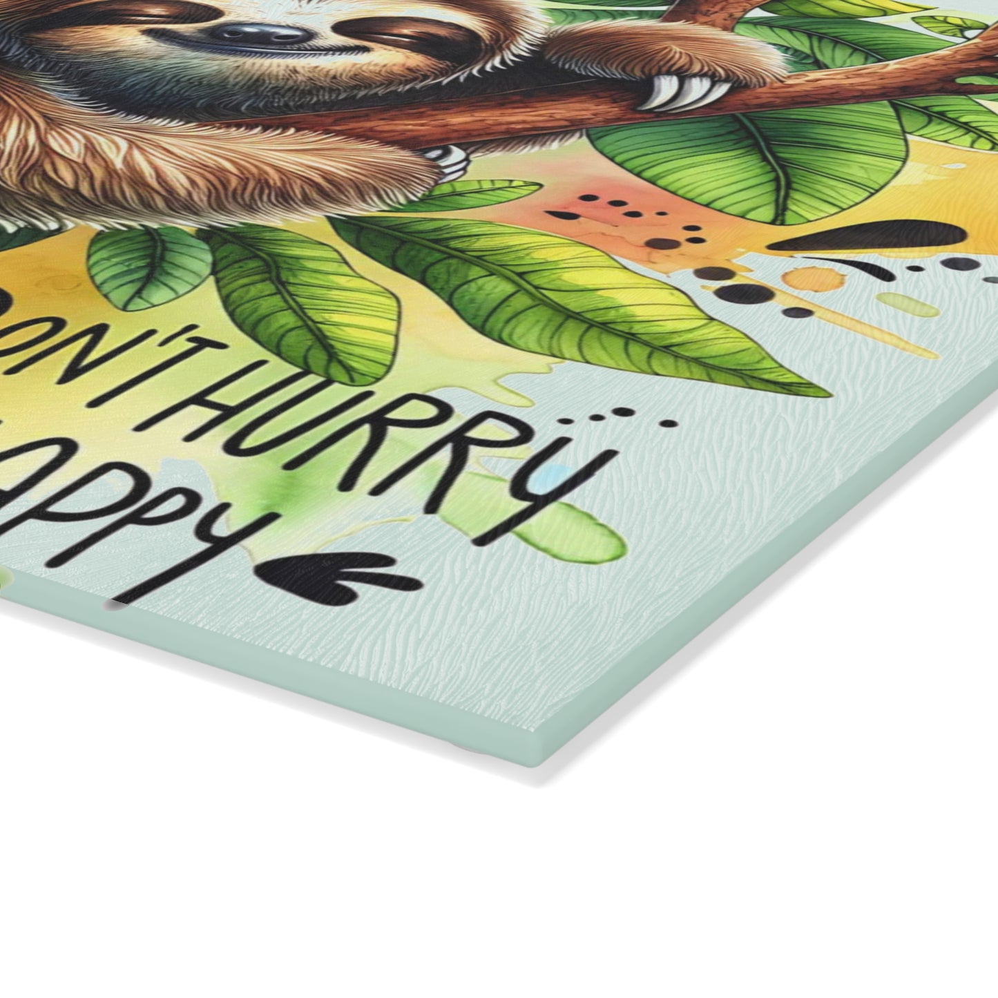 Sloth “Don’t Hurry Be Happy” Cutting Board – Whimsical Jungle Charm for Your Kitchen