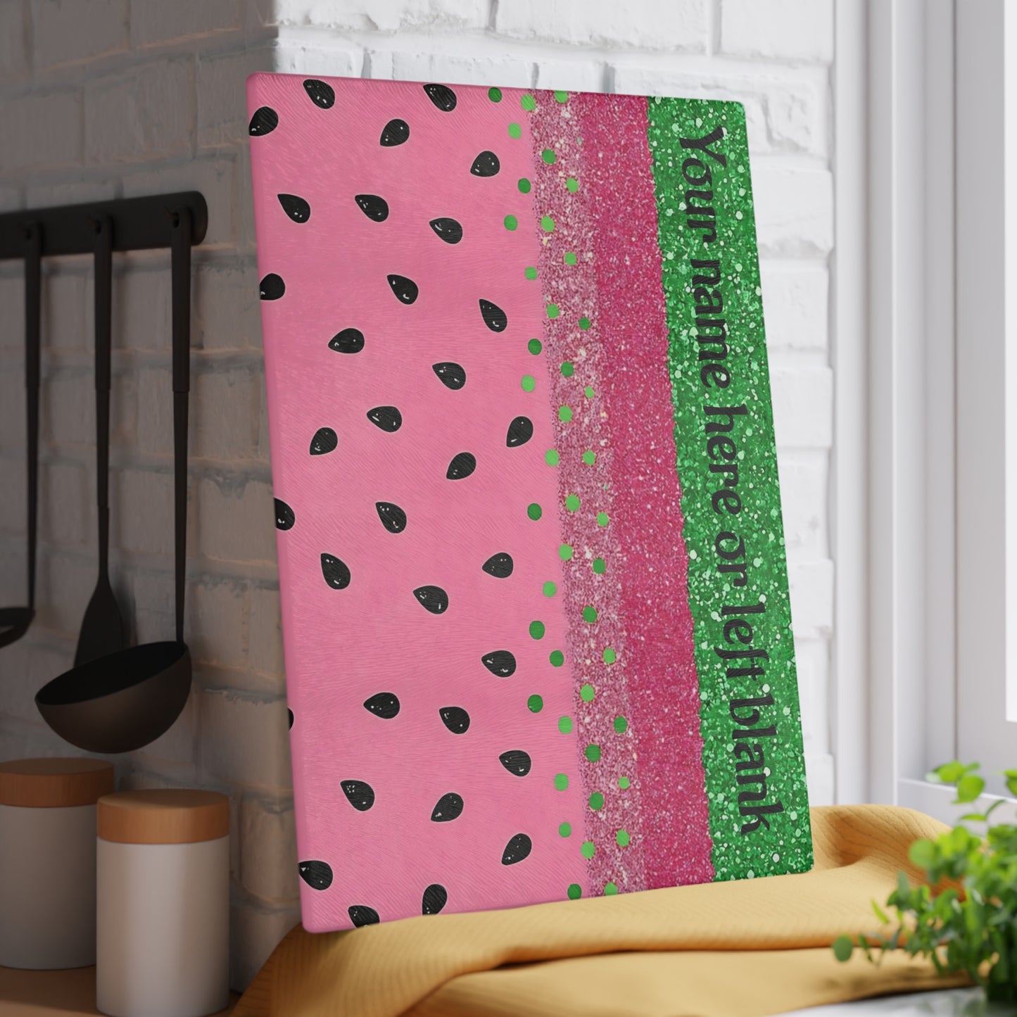 Tabla de cortar con brillo de sandía: divertida decoración de cocina de verano con personalización opcional