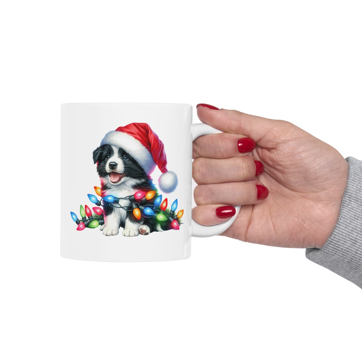 🐾 Border Collie Christmas Lights Mug – Holiday Cheer with a Tail-Wagging Twist 🎅✨