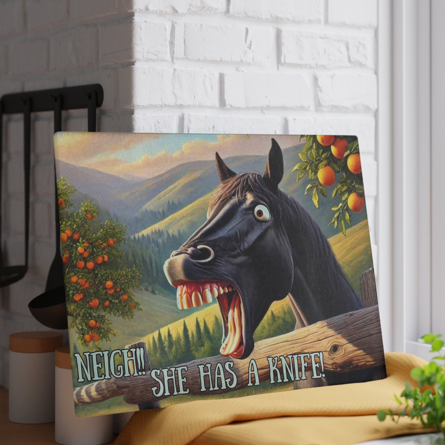 Tabla de cortar de vidrio, diseño de caballo ranchero, decoración de cocina occidental, regalo para amantes de los caballos, estilo rústico, tabla de cortar, tabla de charcutería