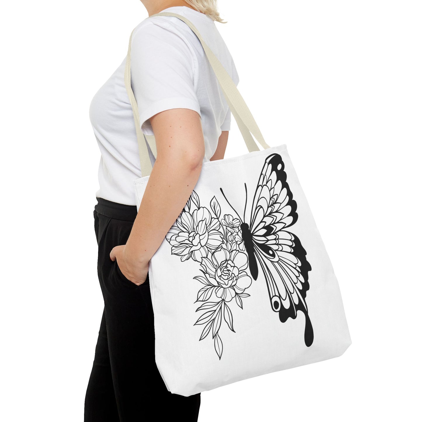 🦋 Black & White Butterfly Floral Tote Bag – Elegant Simplicity in Every Carry 🌸👜