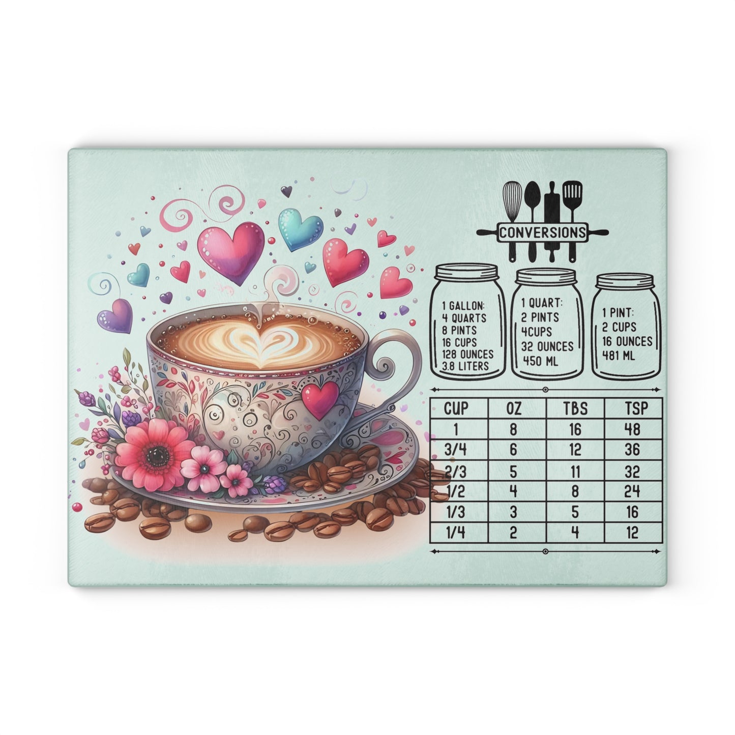 ☕ Heart Latte Kitchen Conversions Cutting Board – Whimsical Charm Meets Practical Use