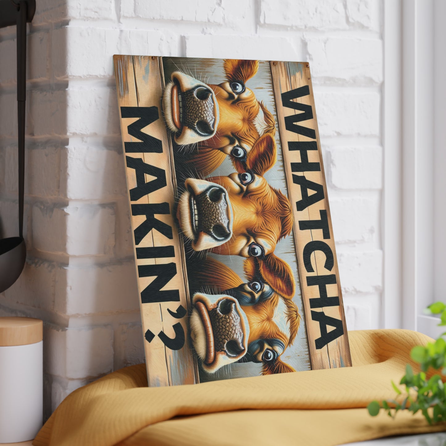 🐮🤠 “Whatcha Makin’?” Glass Cutting Board – Cozy Charm for Your Kitchen