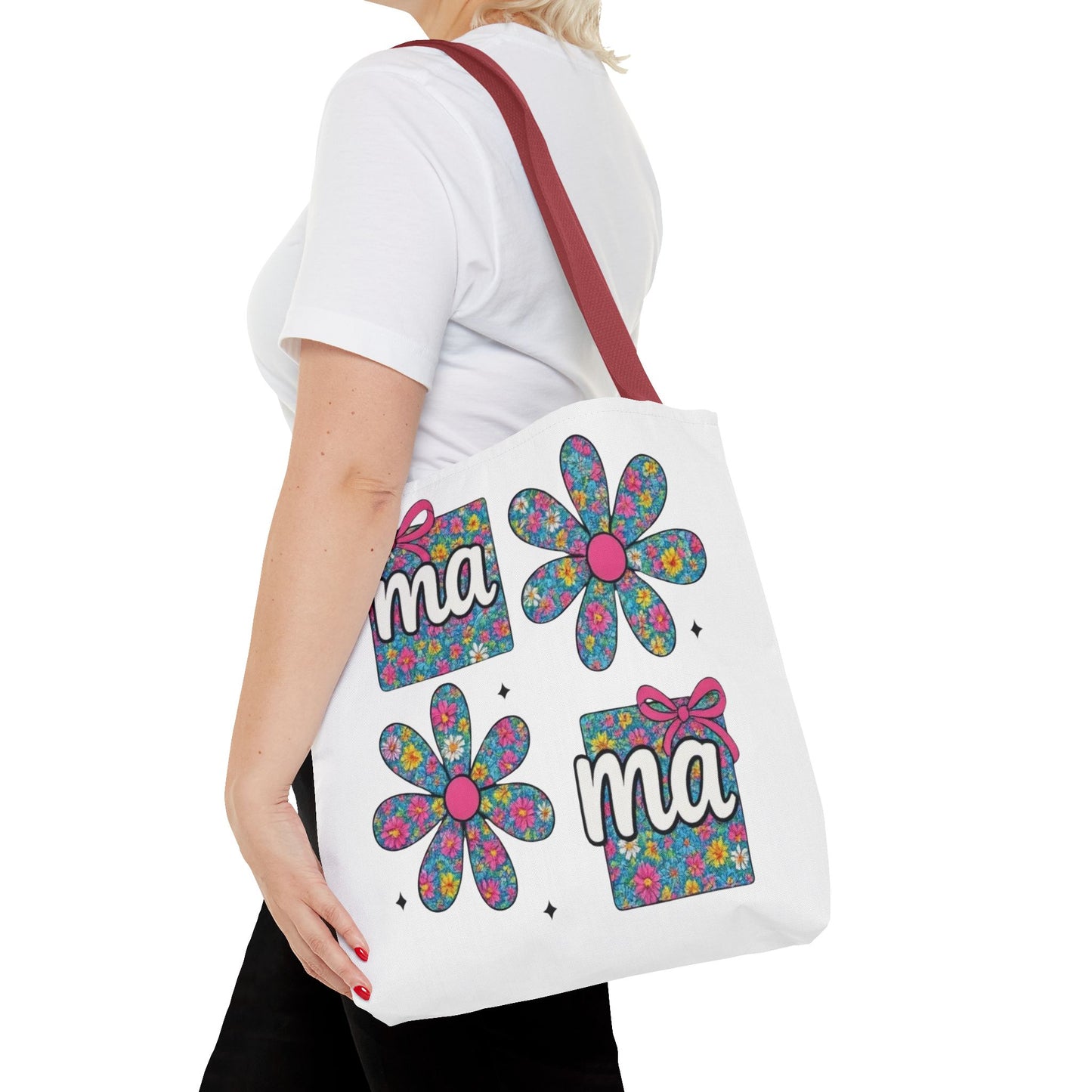 Bolso Tote Floral "ma": Un Accesorio Divertido y Brillante para Mamá