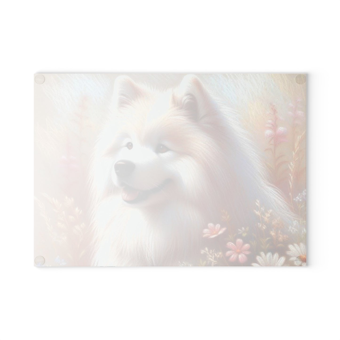 🐶 Samoyed Meadow Bloom Cutting Board – Fluffy White Charm for Your Kitchen 🌸