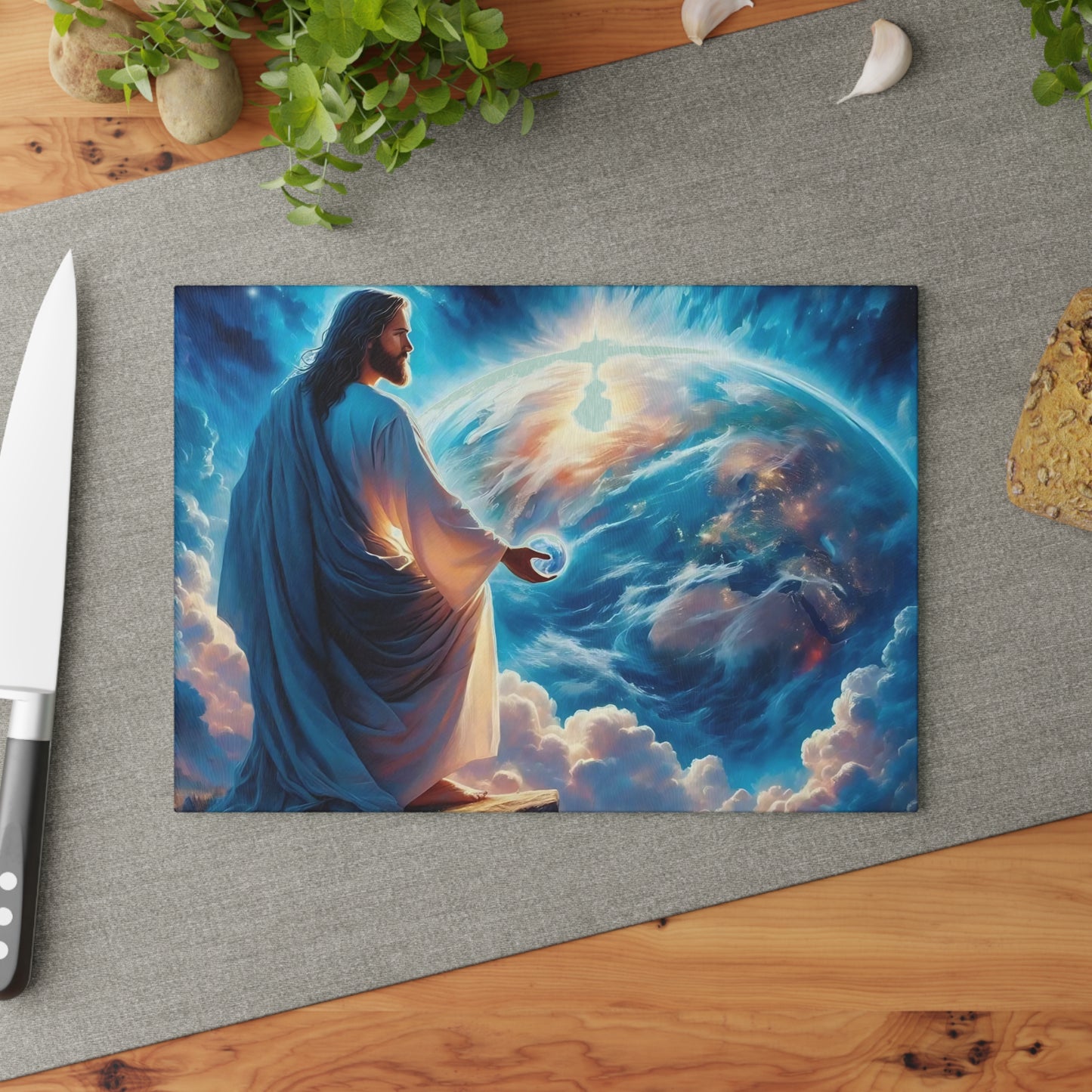 Tabla de cortar de Jesús, tabla de charcutería, tabla de cortar única, tabla de cortar de vidrio templado, regalo de inauguración de la casa, tabla de cortar personalizada