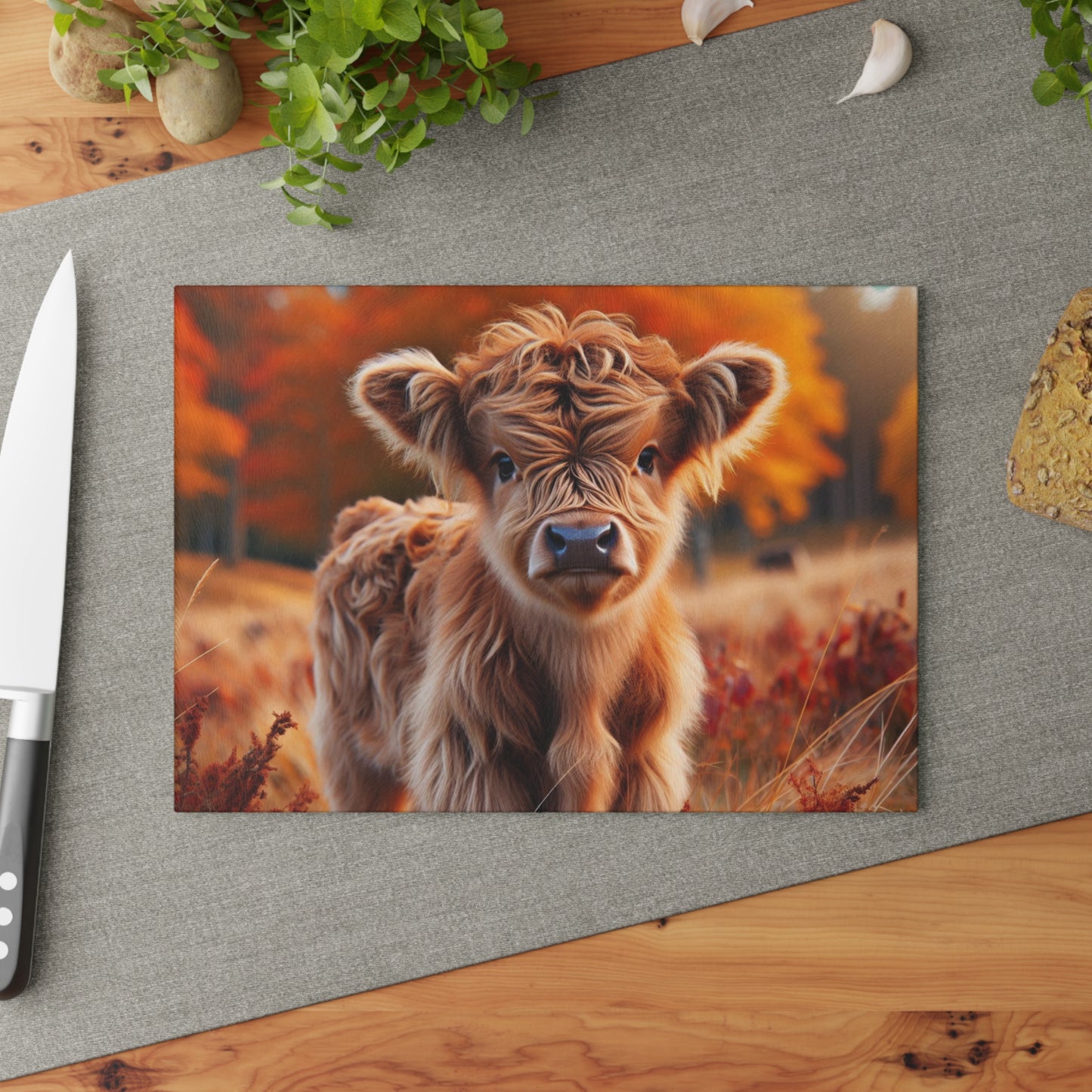 🍁 Autumn Highland Calf Cutting Board – Warm Rustic Charm for Your Fall Kitchen