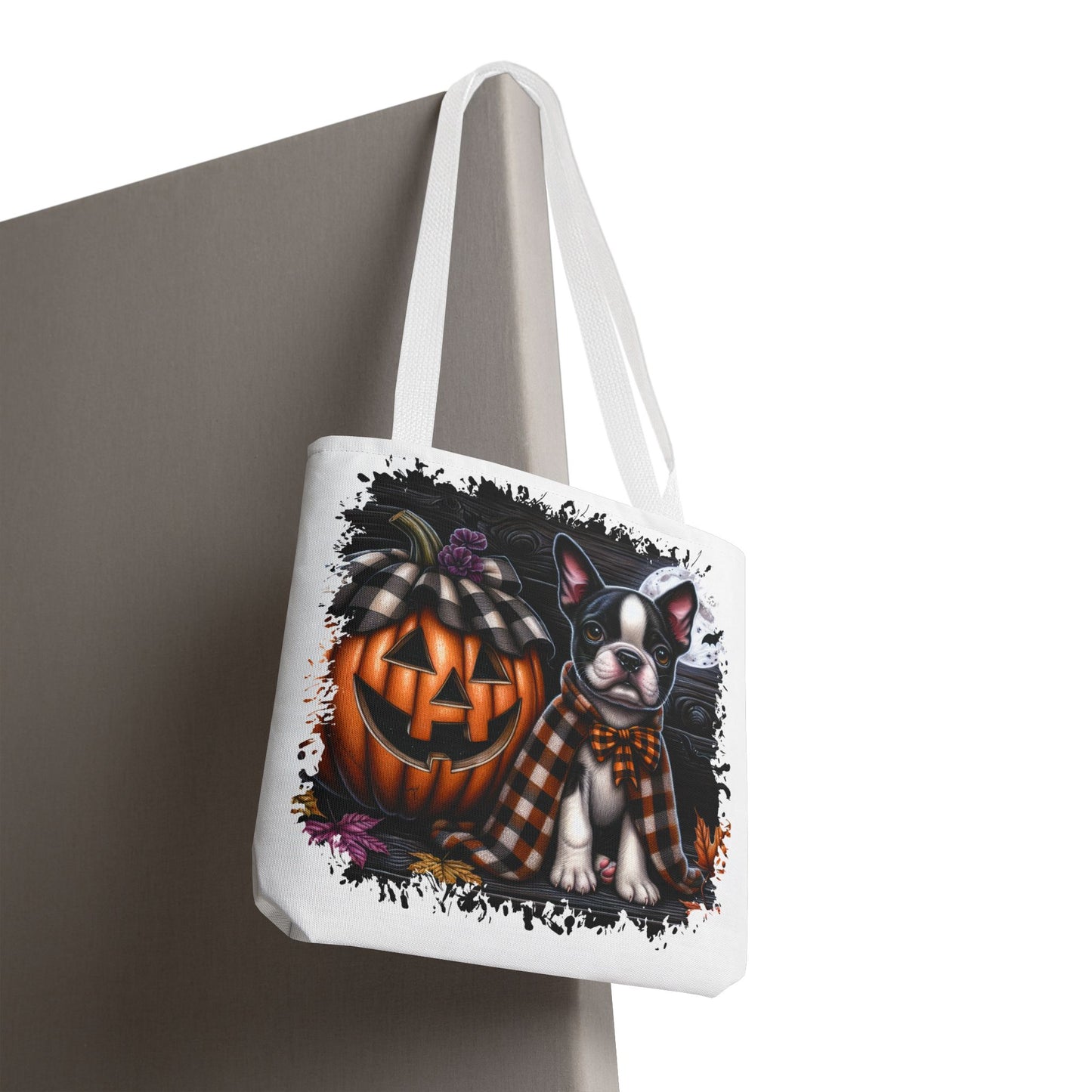 🎃 Boston Terrier Halloween Tote Bag – Spooky Cute with Plaid Style 🐾🖤👜