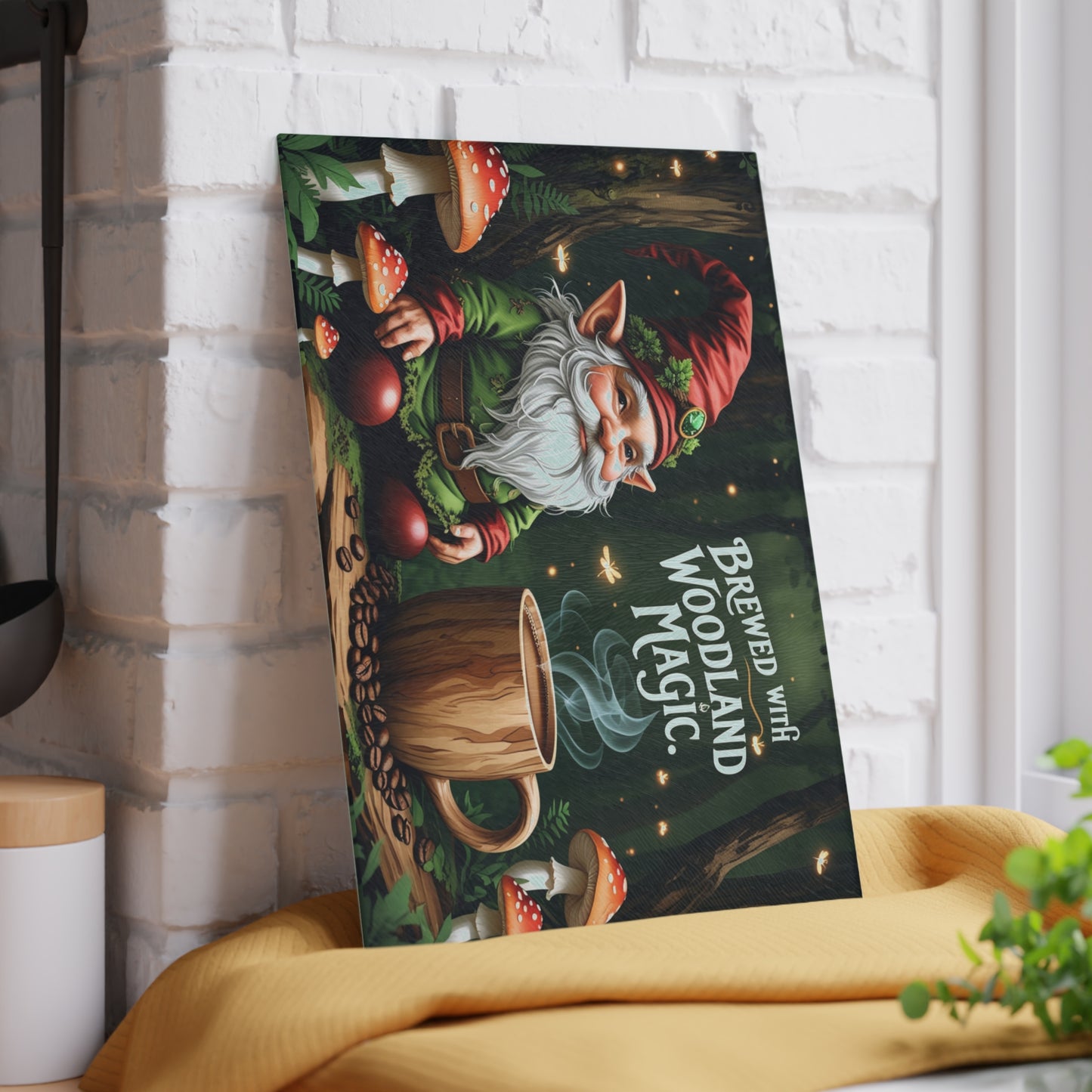 🍄☕ Brewed with Woodland Magic Gnome Cutting Board – Enchant Your Kitchen 🍄☕