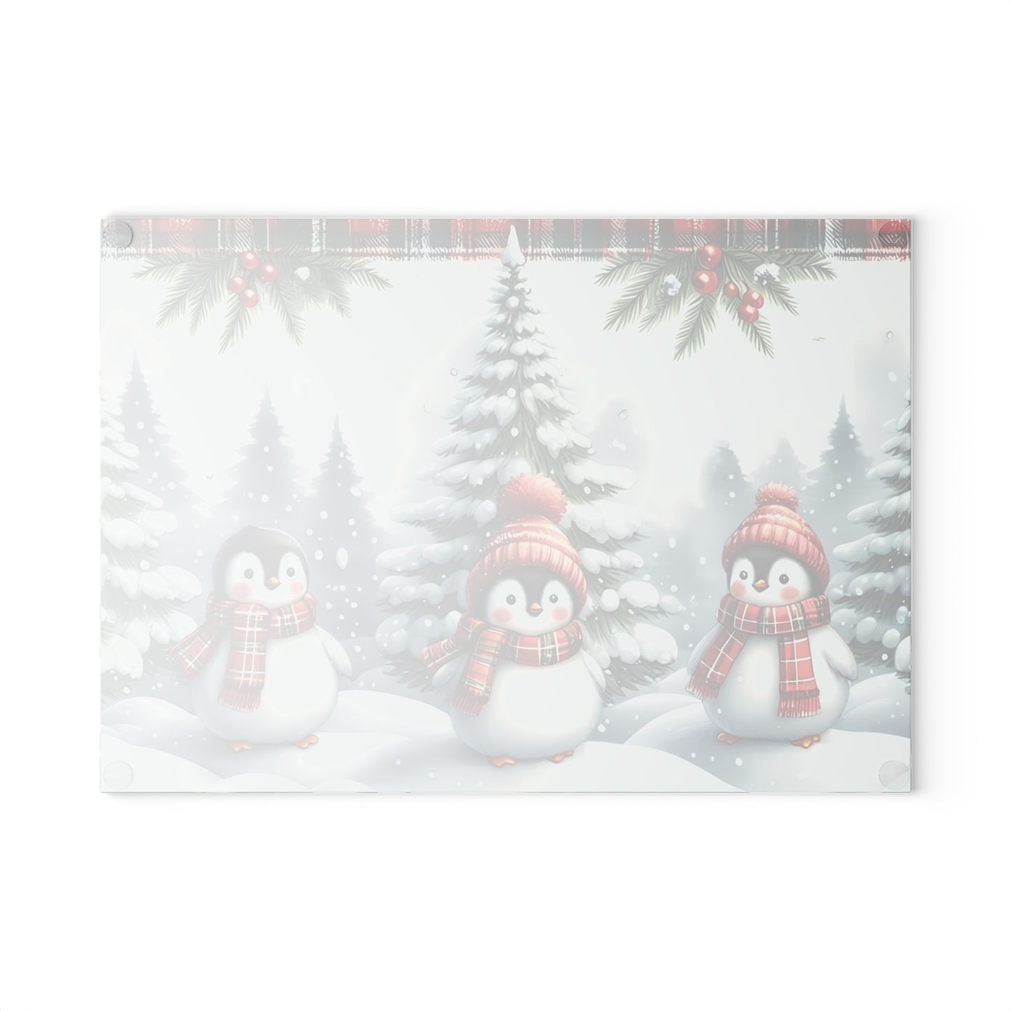 🐧🎄 Winter Penguin Wonderland Cutting Board – Festive Holiday Kitchen Décor with Plaid Accents ❄️✨