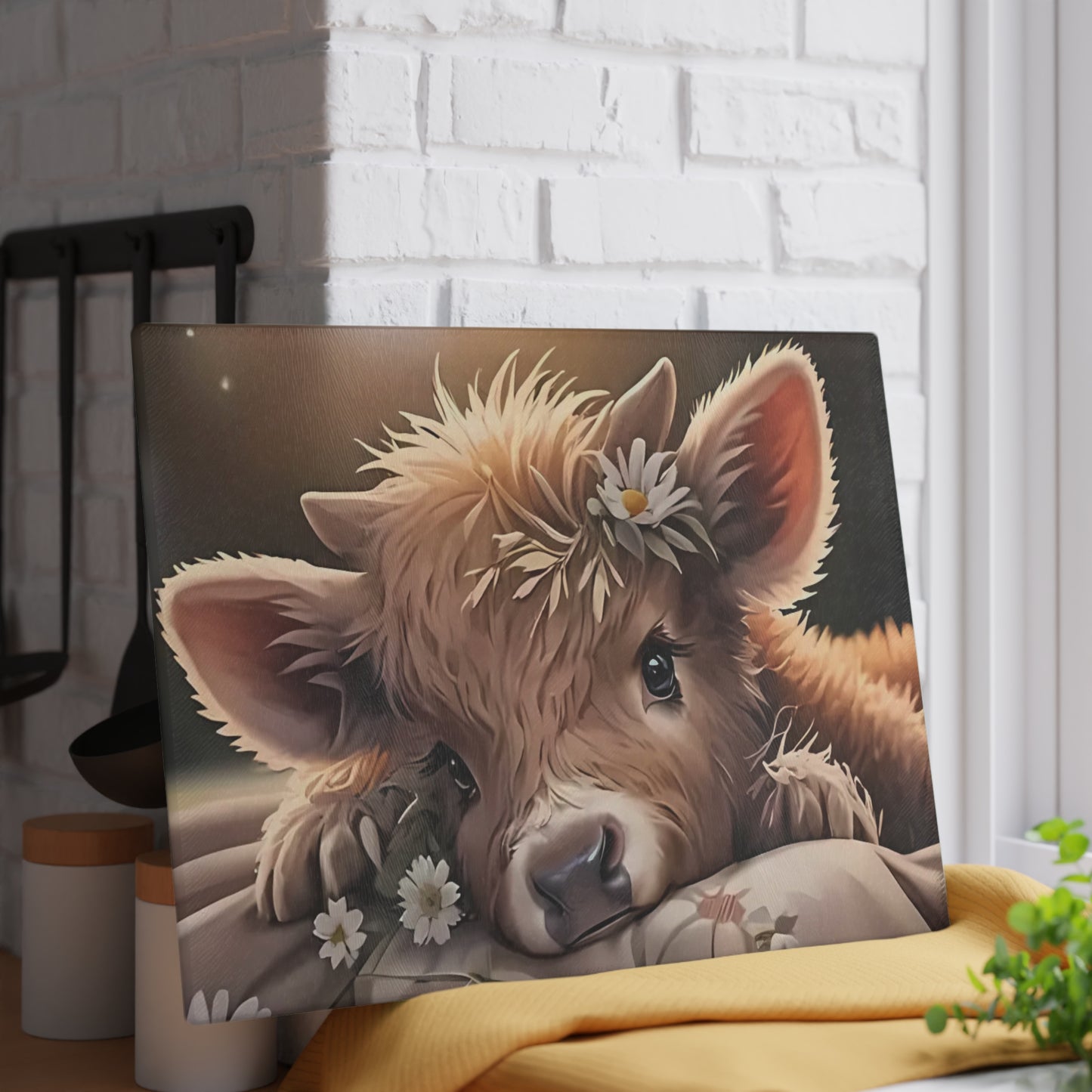 🐮🌼 Daisy Highland Calf Cutting Board – Country Charm with Sweet Simplicity 🌸🐮