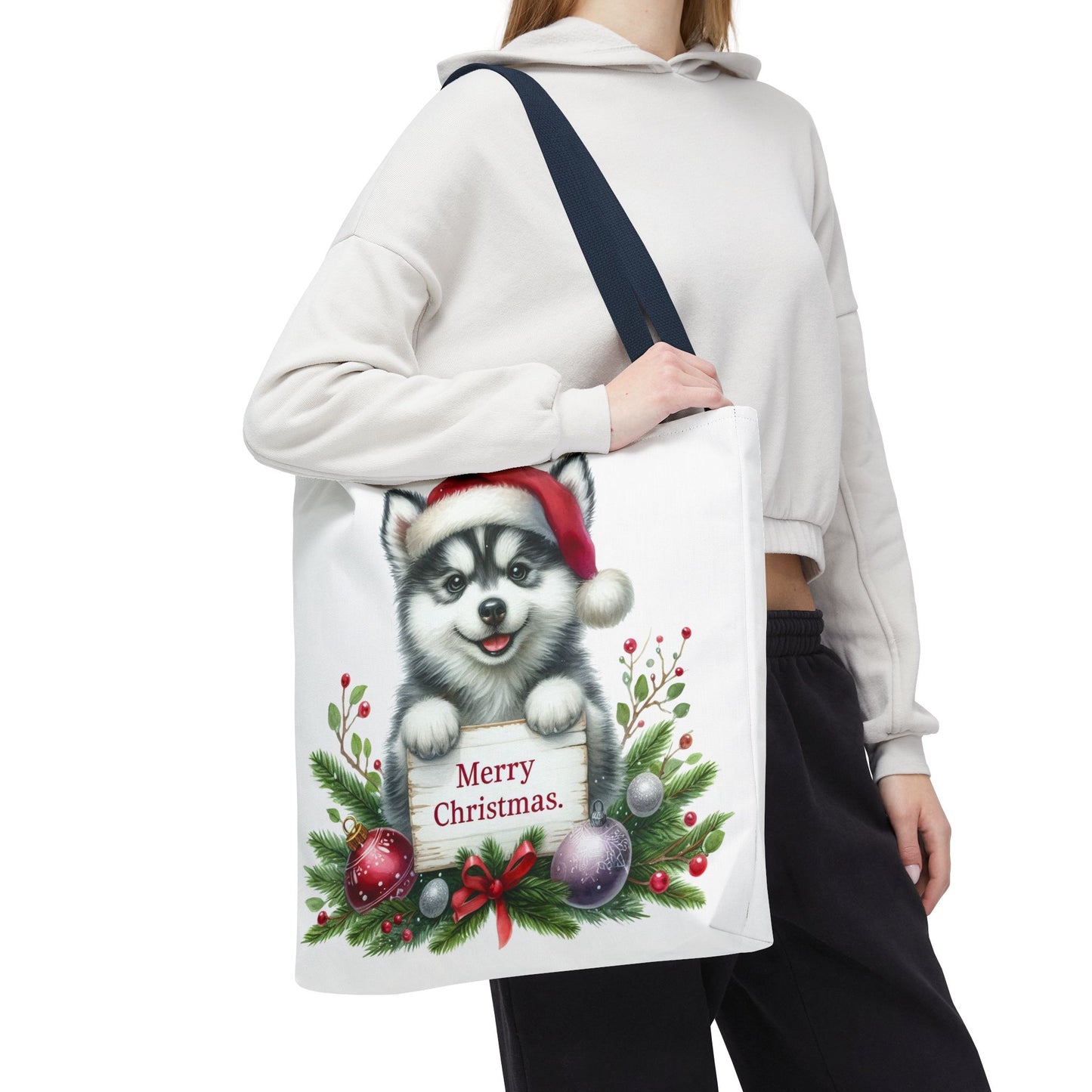 🎁 Husky “Merry Christmas” Tote Bag – Holiday Cuteness You Can Carry 🎄