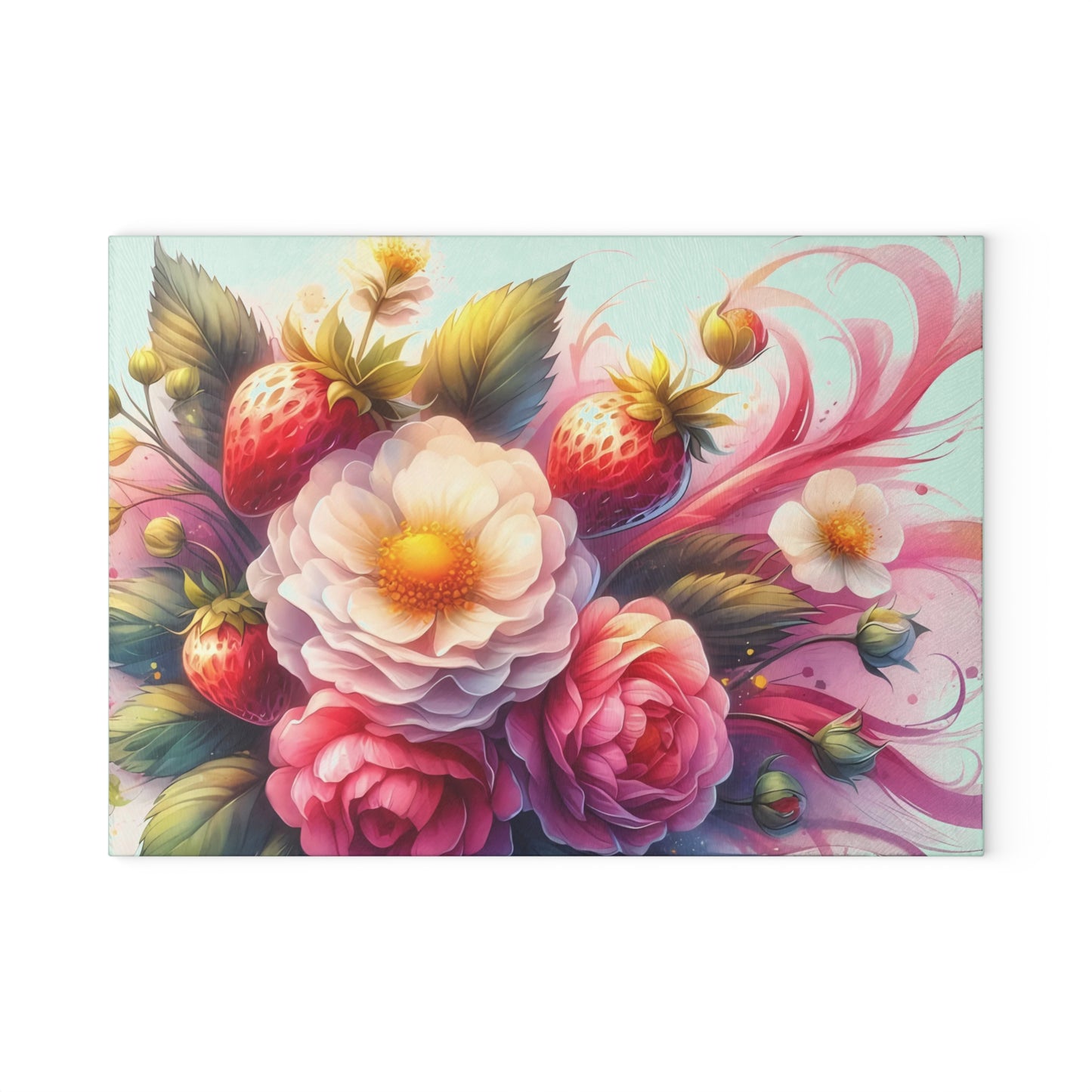 🍓🌸 Strawberry Floral Swirl Cutting Board – Elegant Berry Blooms for Your Kitchen
